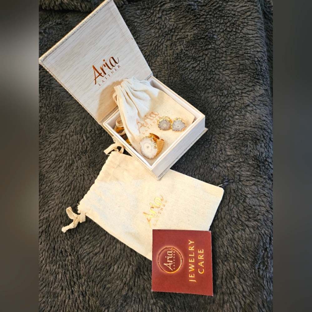 NWT Aria Lattner Solar Quartz Cigar Ring & Earring Set